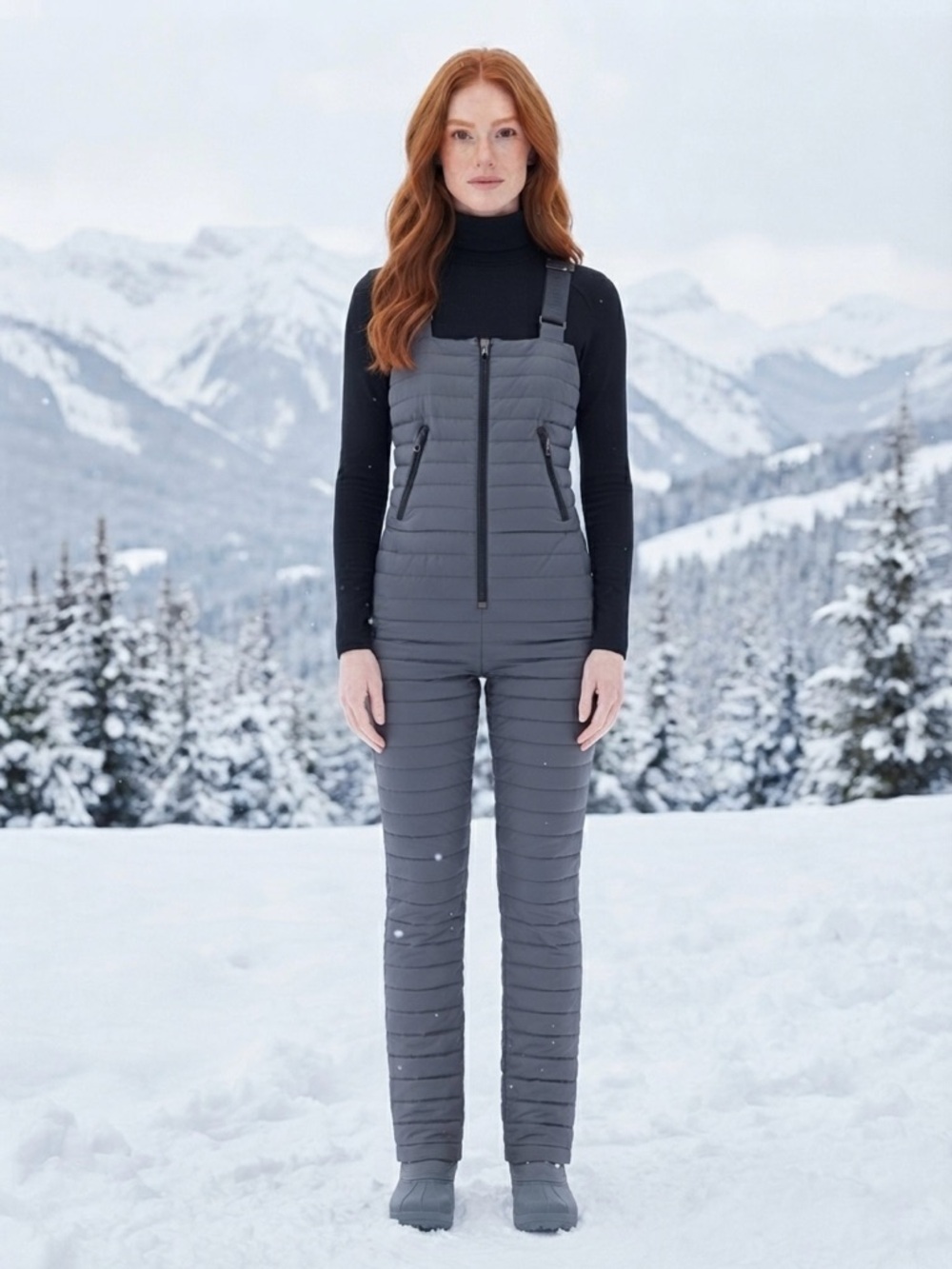 Mackage Quilted Down Ski Bibs Goose Down Filled Leather trim  Black